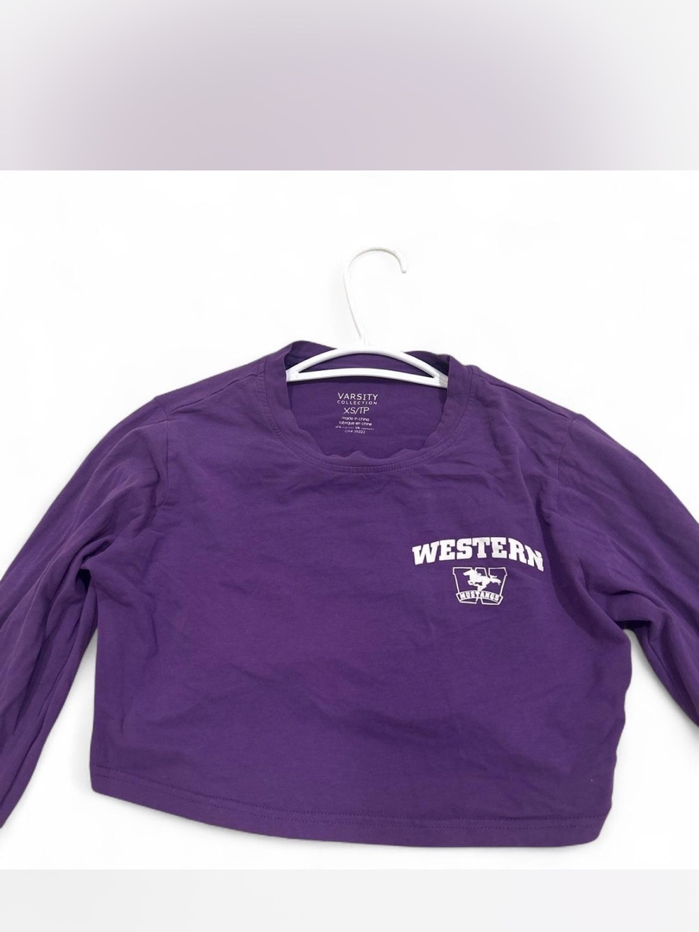 Varsity Purple WESTERN Cropped Long Sleeve Tee
